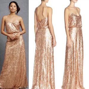 Courtney Rose Gold Sequin Gown by Donna Morgan for BHLDN Plus NWT Anthropologie